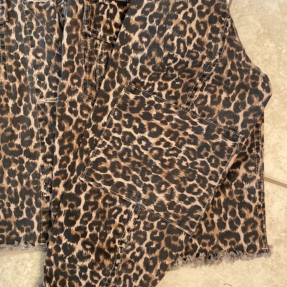 Free People cropped denim leopard jacket M L XL - Picture 11 of 16